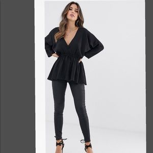 ASOS DESIGN Sleeve Black Top with tie waist